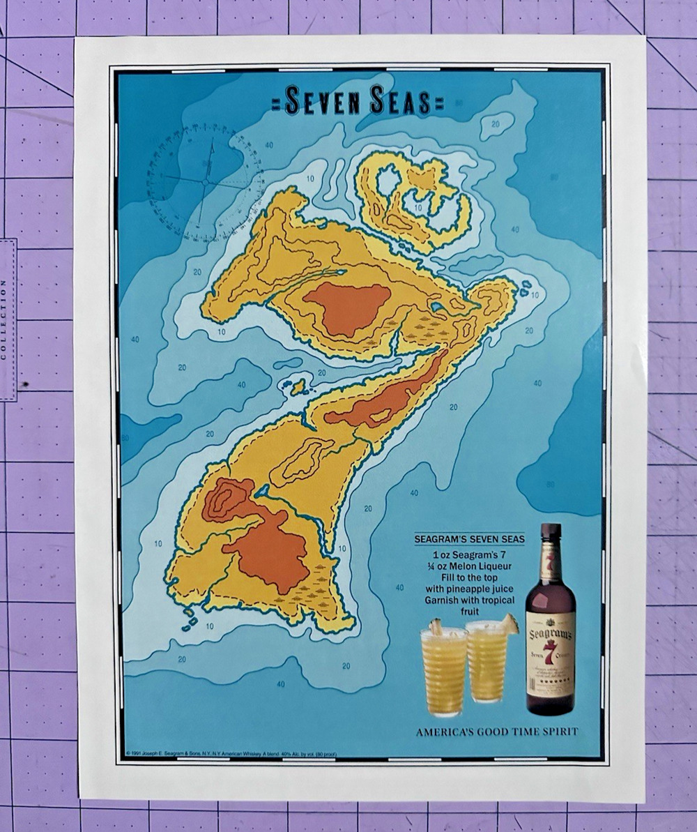 1991 SEAGRAMS 7 American Whiskey Magazine Ad Seagram's Seven Seas Recipe